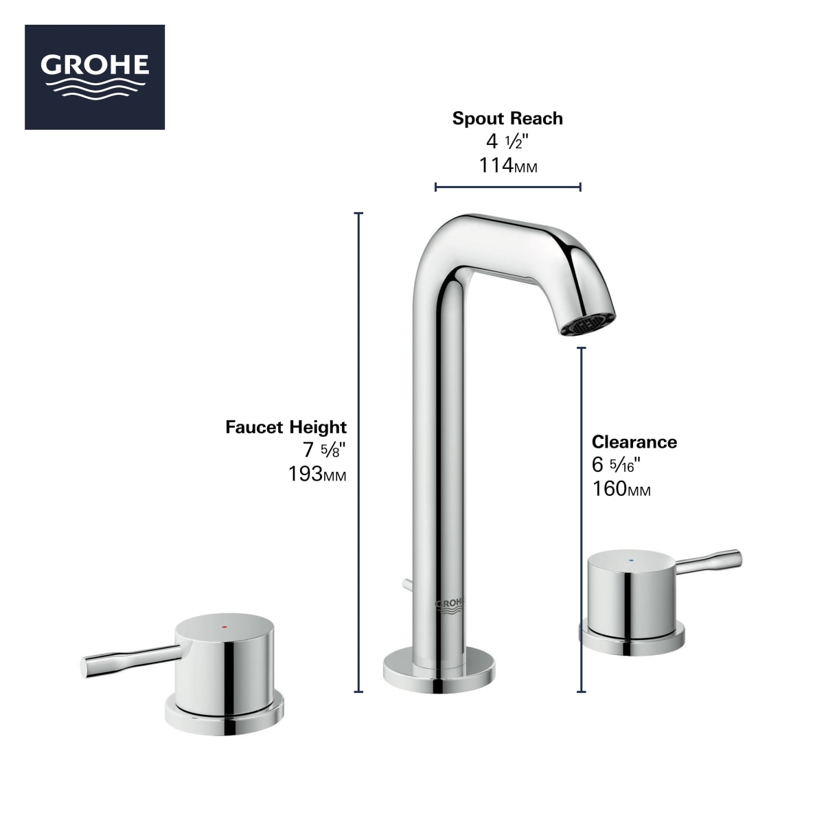 GROHE GROHE 20297GNA Essence 8 Widespread Two Handle Bathroom Sink Faucet M-Size Brushed Cool Sunrise