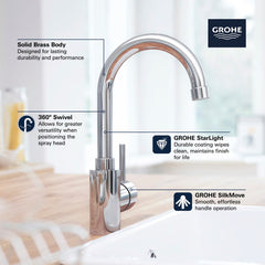 GROHE GROHE 31518DC0 Concetto Single Handle Bar Faucet 1.5 GPM SuperSteel Infinity