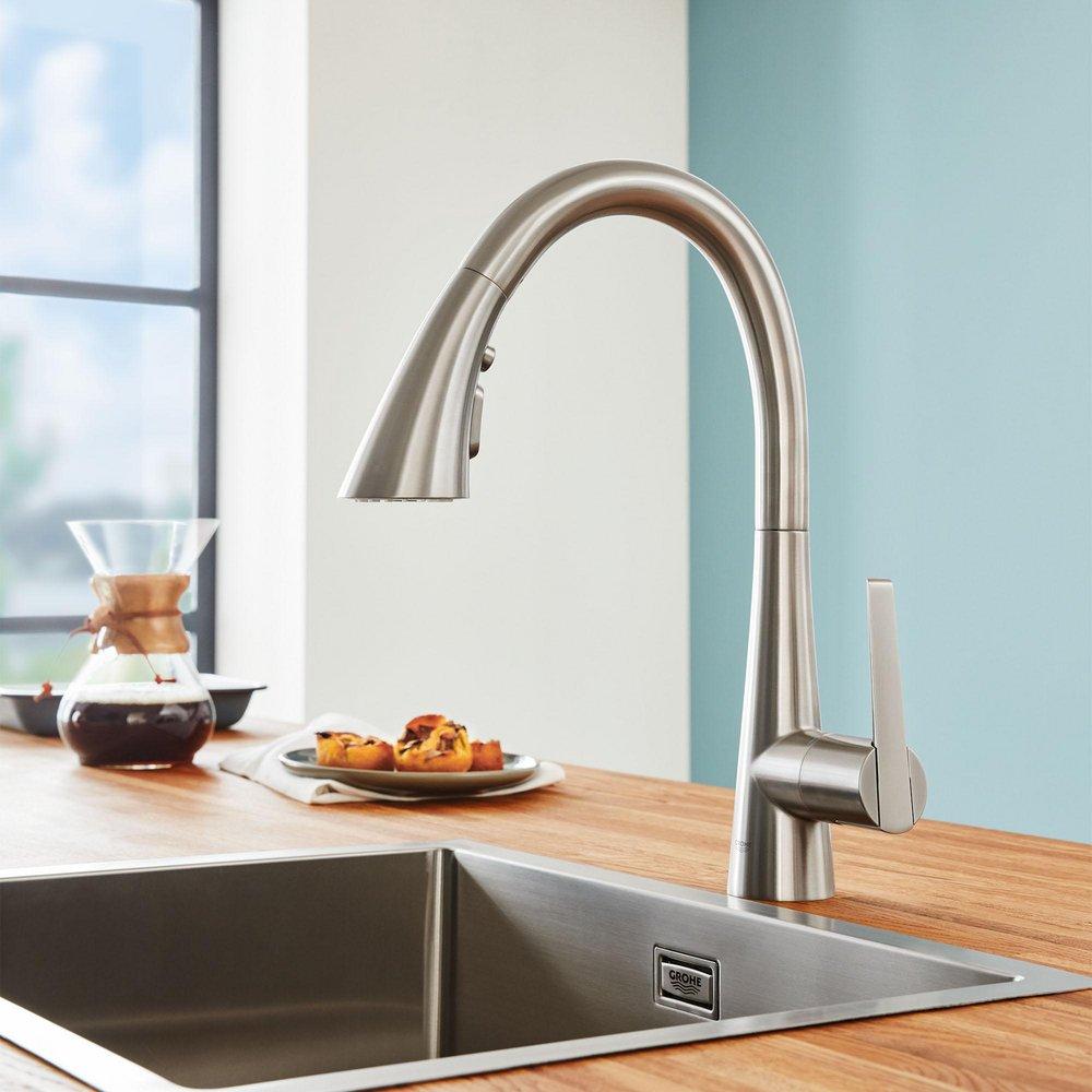GROHE Grohe 30368DC2 Zedra Single Handle Pull Down Bar Faucet in SuperSteel Infinity