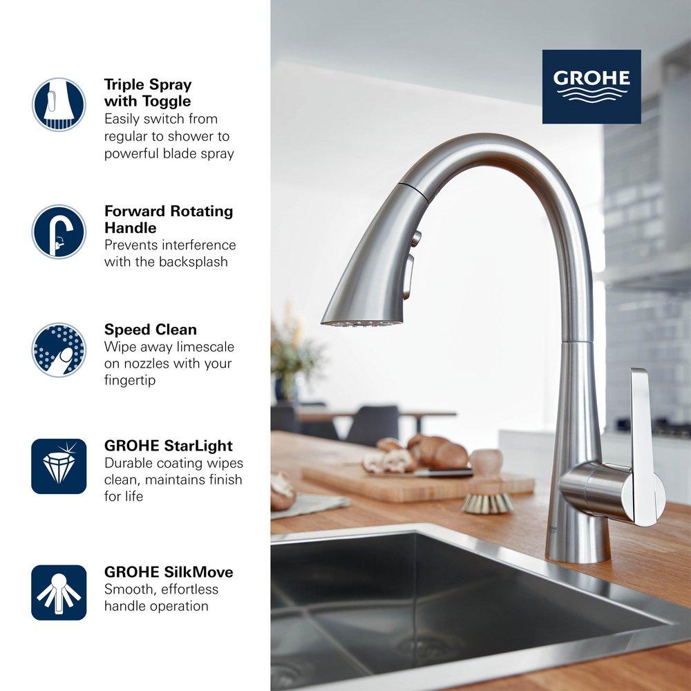 GROHE Grohe 30368DC2 Zedra Single Handle Pull Down Bar Faucet in SuperSteel Infinity