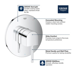 GROHE GROHE 29331003 Plus Single Handle Pressure Balancing Valve Trim in StarLight Chrome