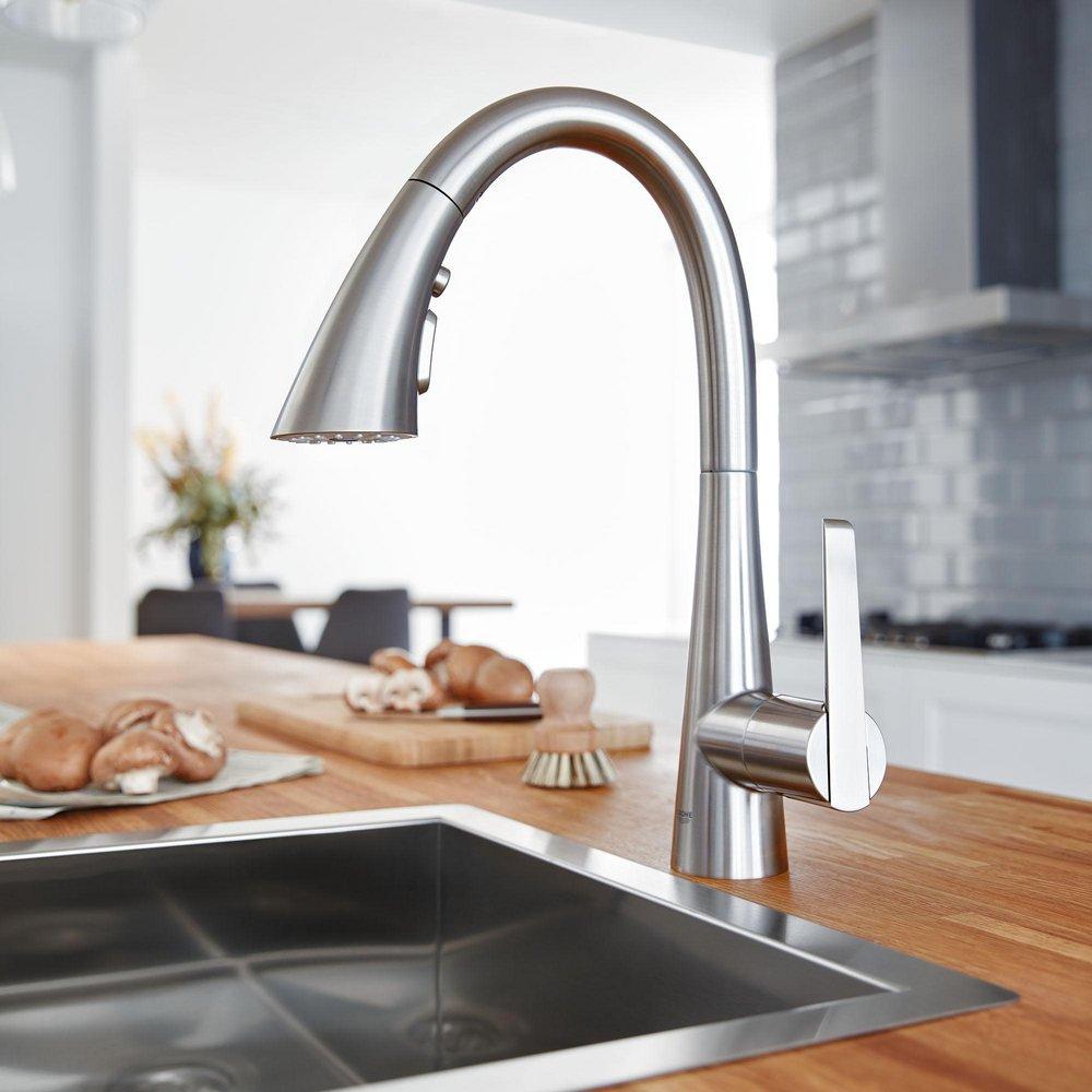 GROHE GROHE 32298DC3 Zedra Single Handle Pull Down Kitchen Faucet 1.75 GPM SuperSteel Infinity