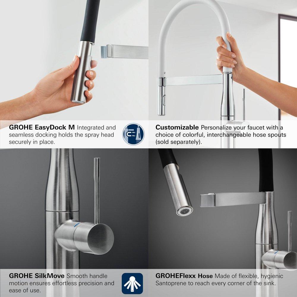 GROHE GROHE 30295000 Essence Professional Single Handle Pull Down Kitchen Faucet in StarLight Chrome