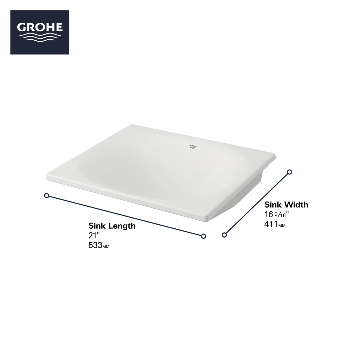 GROHE Grohe 39660000 Under Counter 21 Bathroom Sink in Grohe Alpine White