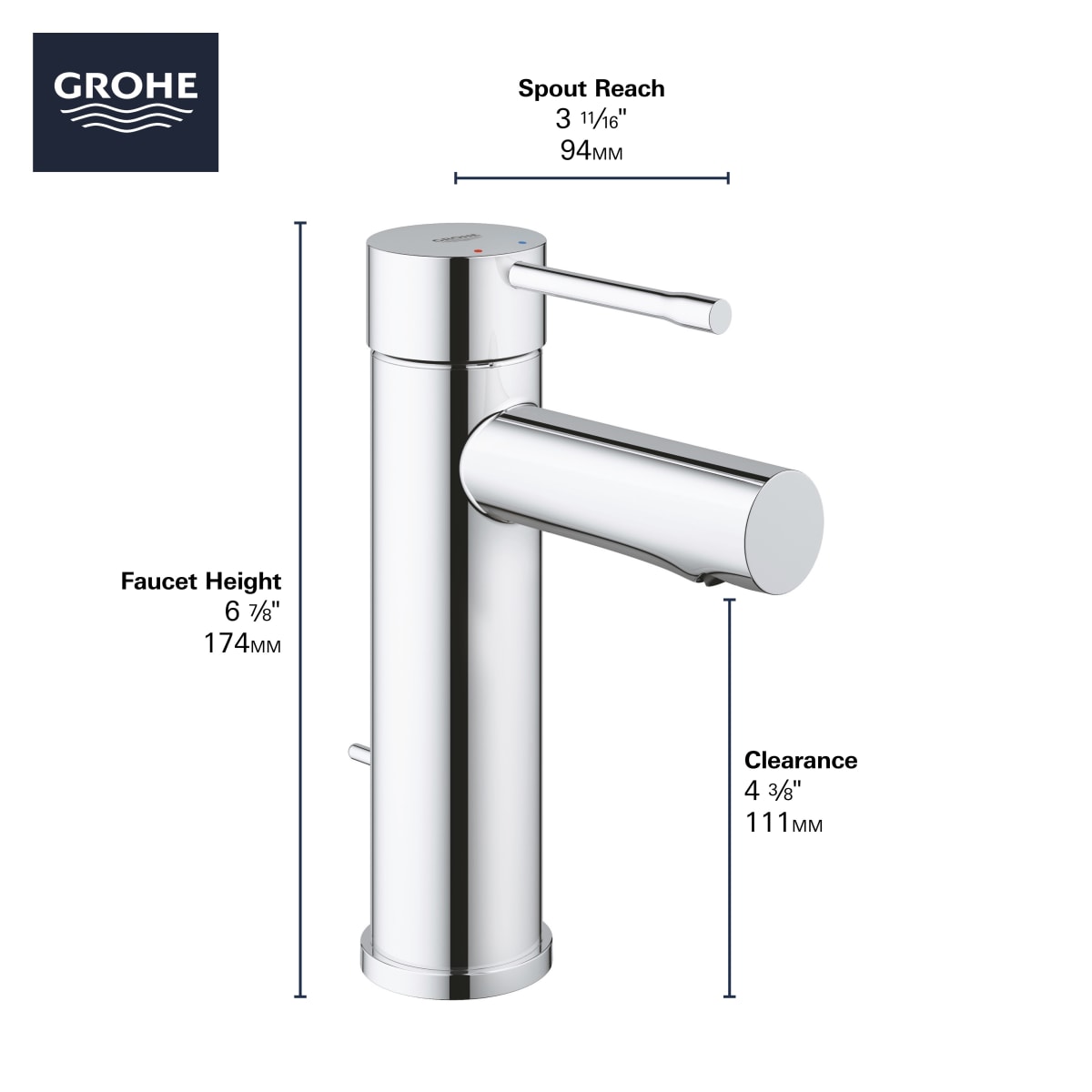 GROHE GROHE 322162431 Essence Single Handle Centerset Bathroom Sink Faucet in Matte Black