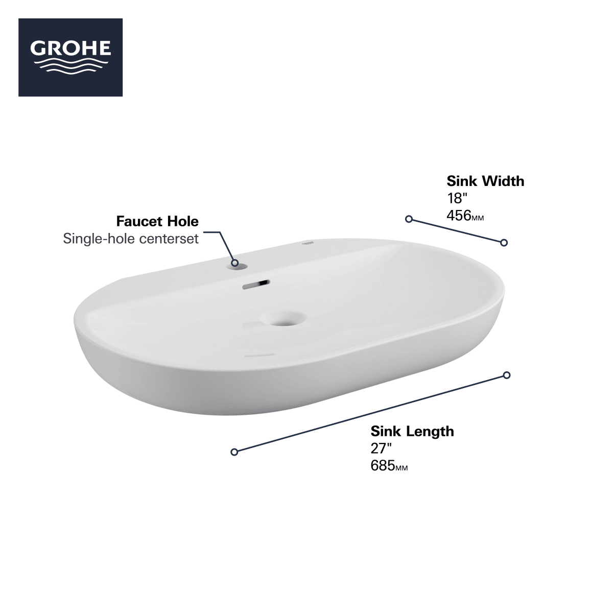 GROHE Grohe 39669000 Wall Mount 27 Bathroom Sink 1-Hole in GROHE ALPINE WHITE