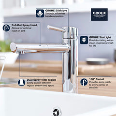 GROHE GROHE 31453DC1 Concetto Single Handle Pull Out Kitchen Faucet in SuperSteel Infinity