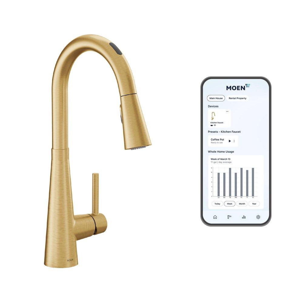 MOEN Moen 7864EVBG Sleek Single Handle Pull Down Touchless Kitchen Faucet with Voice Activation in Brushed Gold