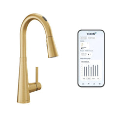 MOEN Moen 7864EVBG Sleek Single Handle Pull Down Touchless Kitchen Faucet with Voice Activation in Brushed Gold