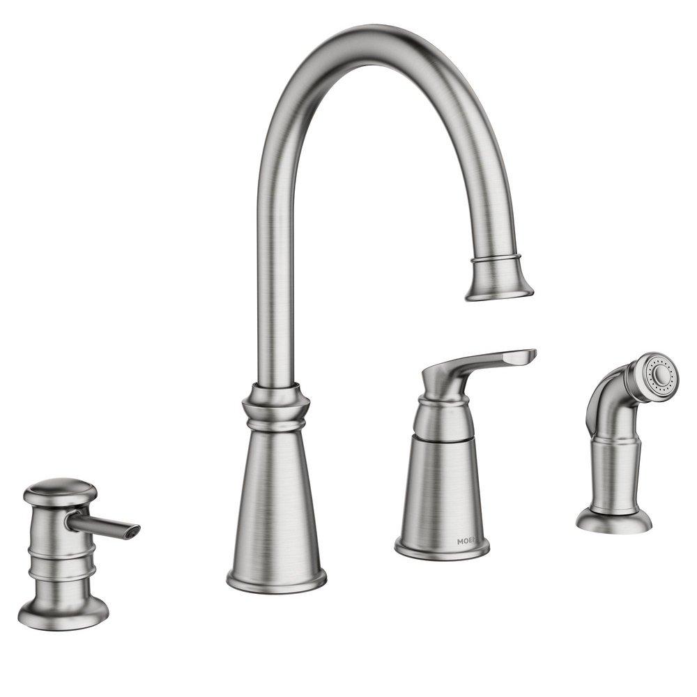 Moen 87044SRS Whitmore Single Handle High Arc Kitchen Faucet with Side ...