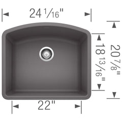 BLANCO BLANCO 441468 Diamond 24 x 20-13/16 in. No Hole Composite Single Bowl Undermount Kitchen Sink in Cinder