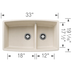 BLANCO Blanco 443088 Performa 1-3/4 Double Bowl Kitchen Sink with Low Divide - Soft White