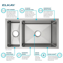 ELKAY Elkay EFRU321910T Crosstown 32-1/4 x 18-1/4 in. Double Bowl Undermount Sink