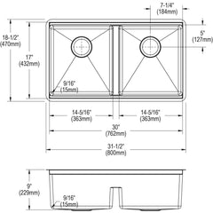 ELKAY Elkay EFRUAQ31169TWC Crosstown 16 Gauge Workstation Stainless Steel 31-1/2 x 18-1/2 x 9 Equal Double Bowl Sink Kit with Aqua Divide