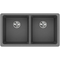ELKAY Elkay ELGU3322GS0 Quartz Classic 33 x 18-1/2 x 9-1/2 Equal Double Bowl Undermount Sink Greystone