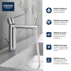 GROHE GROHE 23794ENA Lineare Single Handle Monoblock Bathroom Sink Faucet in Brushed Nickel