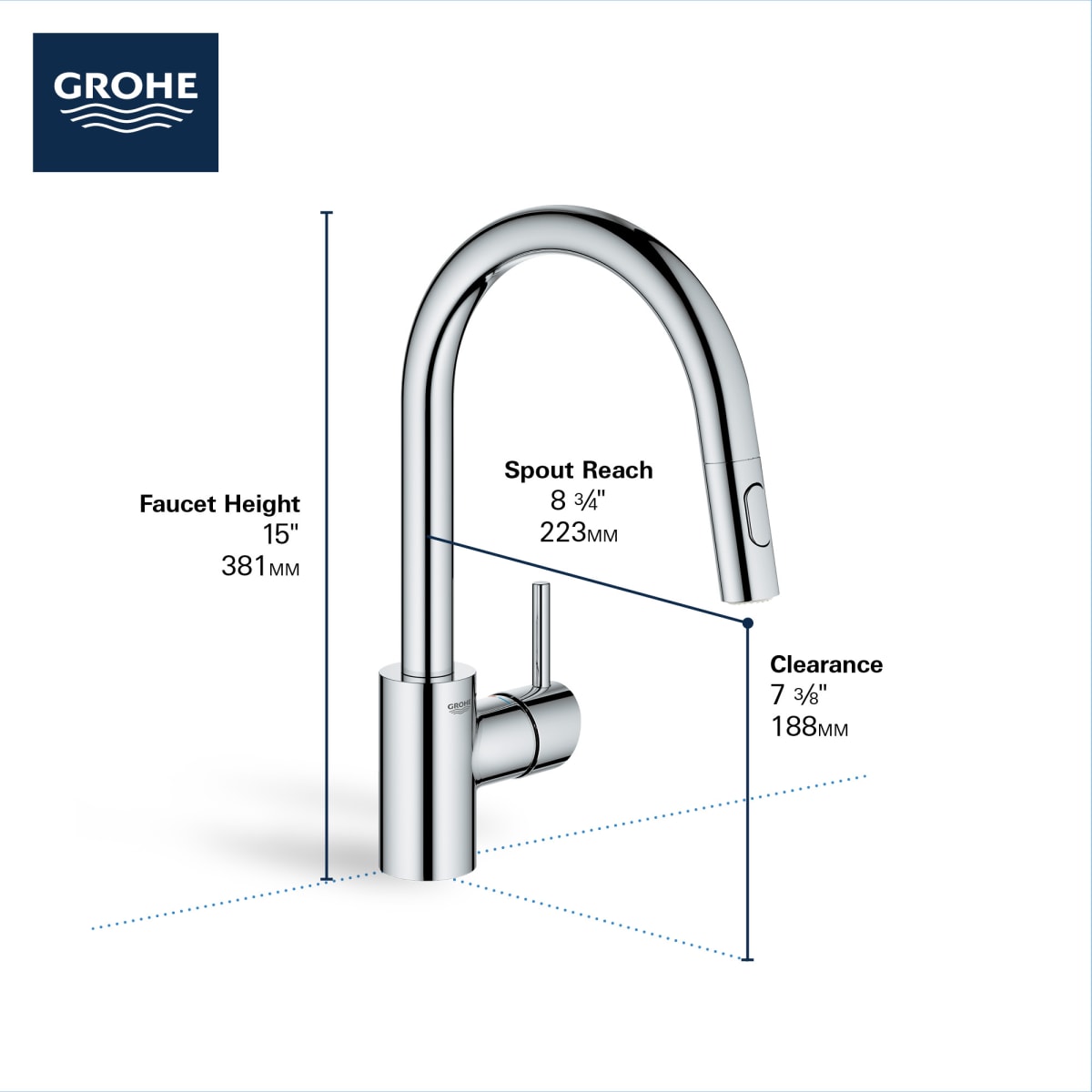 GROHE Grohe 326652433 Concetto Single-Handle Pull-Down Kitchen Faucet Dual Spray 1.75 GPM