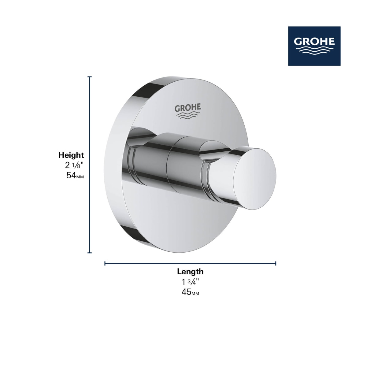 GROHE GROHE 40364GN1 Essentials 1-Hook Robe Hook 50.05