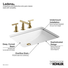 KOHLER KOHLER 2214-0 Ladena 20-7/8 x 14-3/8 in. Rectangular Undermount Bathroom Sink