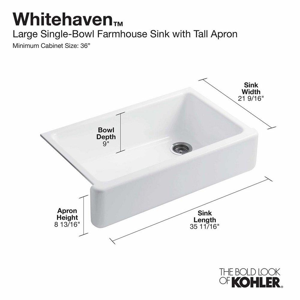 KOHLER KOHLER 6489-0 Whitehaven 35-11/16 x 21-9/16 in. Cast Iron Single Bowl Farmhouse Kitchen Sink