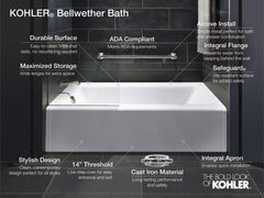KOHLER KOHLER 838-0 Bellwether 60 in. x 30 in. Soaker Alcove Bathtub with Right Drain