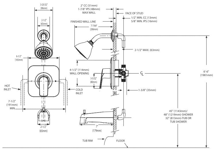 MOEN Moen T2813NH Rizon One Handle Posi-Temp Tub and Shower Faucet Trim Kit in Chrome