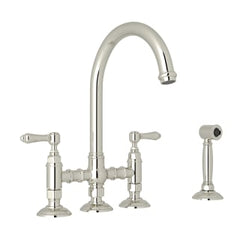 ROHL Rohl A1461LMWSPN-2 San Julio Two Handle Bridge Kitchen Faucet with Side Spray in Polished Nickel