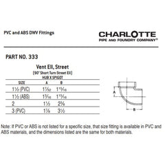CHARLOTTE PIPE Charlotte Pipe ABS-00333-0600 1-1/2 1/4 Bend - 90 Deg - Elbow (Vent) - Ftg x Hub