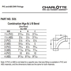 CHARLOTTE PIPE Charlotte Pipe 03014 3 WYE (Combo LTTY) - Hub x Hub x Hub - ABS DWV