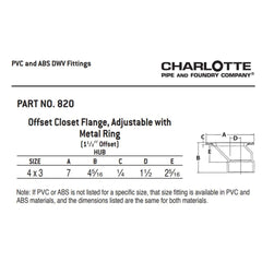 CHARLOTTE PIPE Charlotte Pipe 03720 4x3 Closet Flange (Offset w/Metal Ring) - Ftg x Hub - PVC DWV
