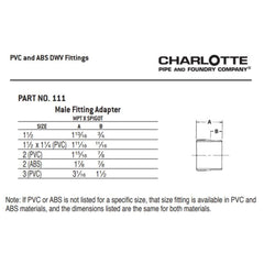 CHARLOTTE PIPE Charlotte Pipe ABS-00111-0600 Male Adapter MIP x Ftg Schedule 40