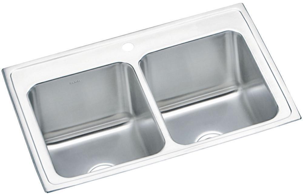 ELKAY Elkay DLR3322101 Lustertone 33 x 22 in. 1 Hole Stainless Steel Double Bowl Drop-in Kitchen Sink