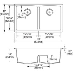 ELKAY Elkay DLR3322101 Lustertone 33 x 22 in. 1 Hole Stainless Steel Double Bowl Drop-in Kitchen Sink