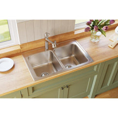 ELKAY Elkay DLR3322101 Lustertone 33 x 22 in. 1 Hole Stainless Steel Double Bowl Drop-in Kitchen Sink