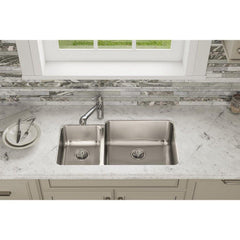 ELKAY Elkay ELUH3520L Lustertone Classic Stainless Steel 35-1/4 x 20-1/2 x 9-7/8 Offset Double Bowl Undermount Sink