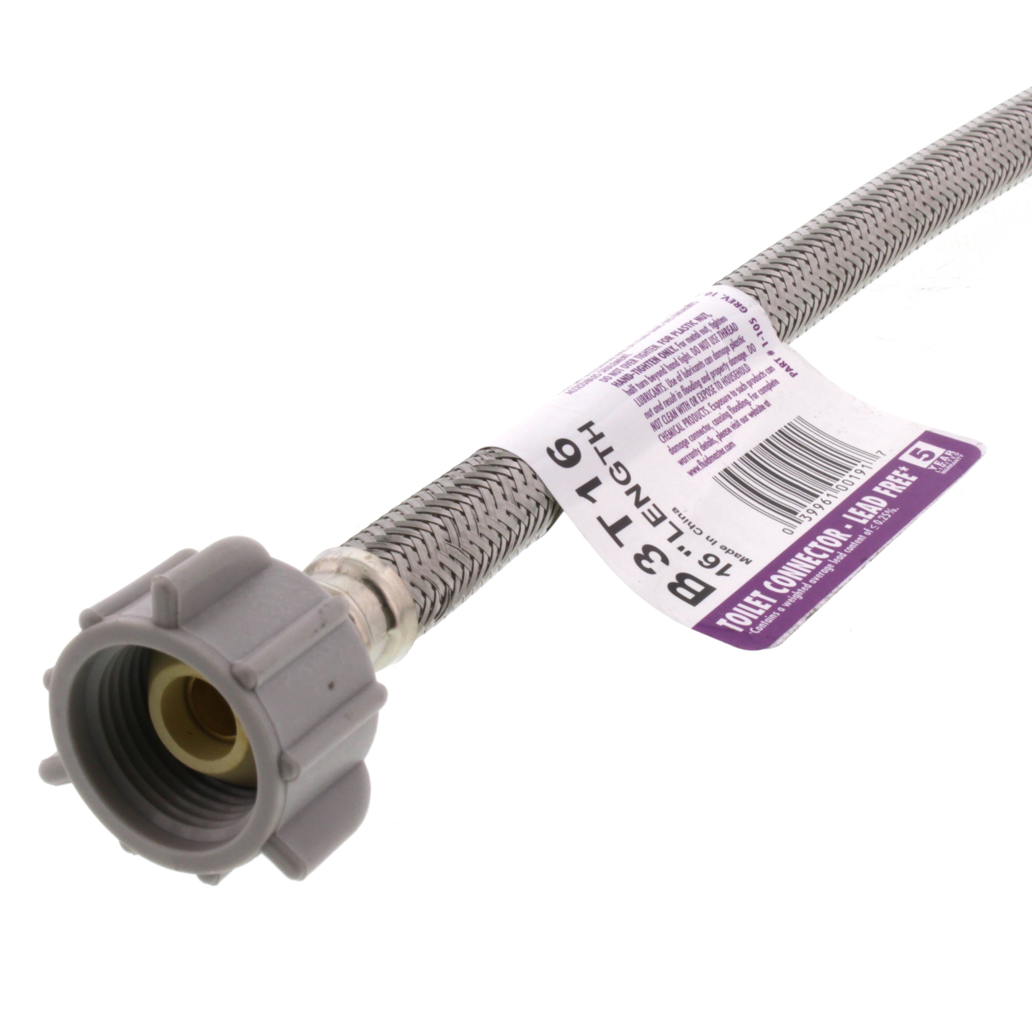 FLUIDMASTER Fluidmaster B3T16 Click Seal 1/2 x 7/8 x 16 in. Compression x Ballcock Stainless Steel Toilet Closet Flexible Water Connector
