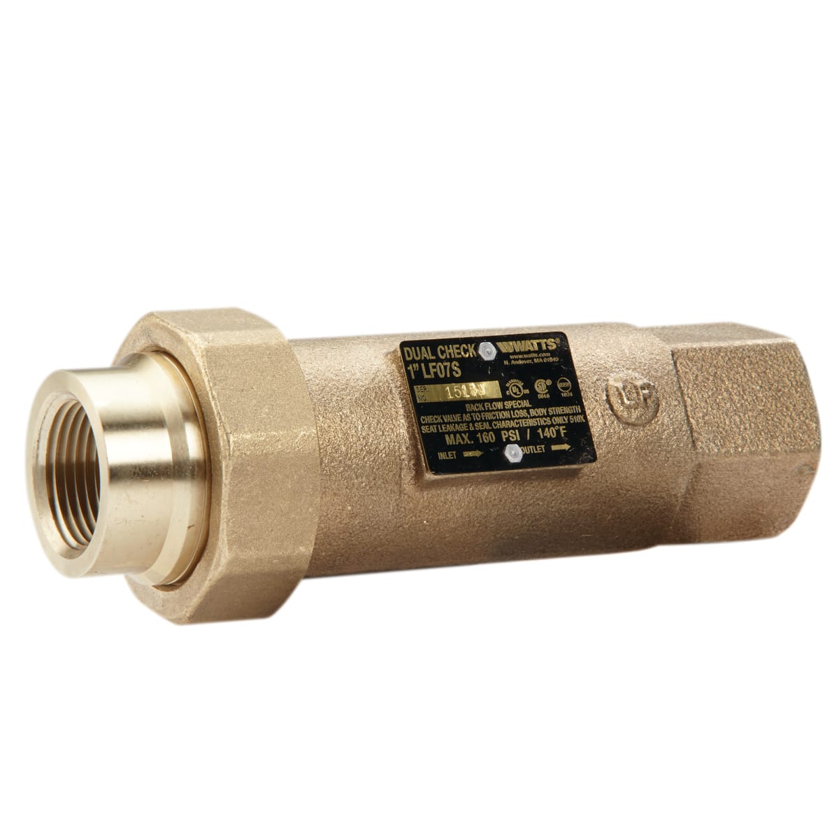 WATTS Watts 0061943 Series LF07S 1-1/2 In. Brass FNPT 700 Psi Backflow Preventer