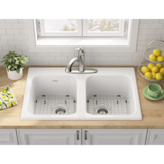 AMERICAN STANDARD American Standard 77DB33223.308 Quince Double Bowl Cast Iron Sink 33 x 22 3-Hole