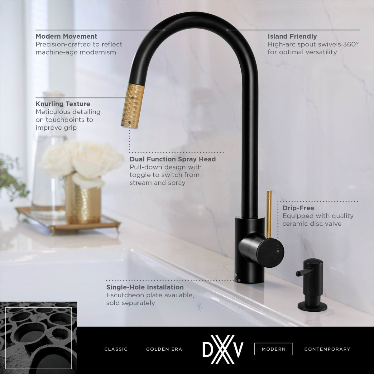 DXV DXV D35404300.243 Etre Single Handle Pull-Down Kitchen Faucet with Lever Handle in Matte Black