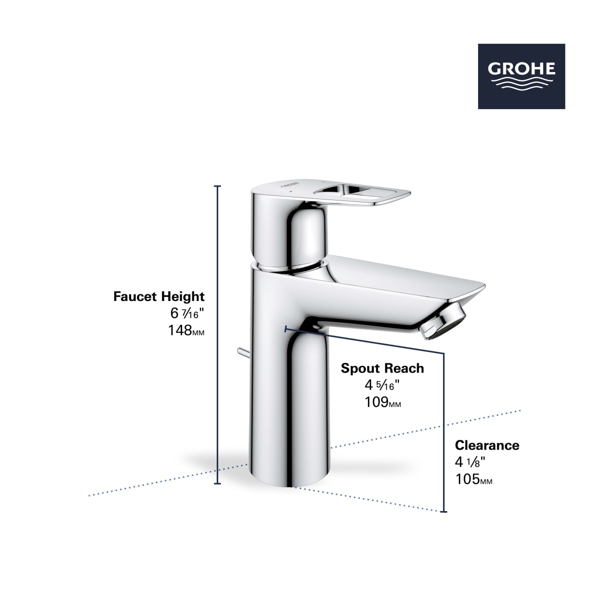 GROHE Grohe 23963001 BauLoop Single Handle Monoblock Bathroom Sink Faucet in Grohe Chrome