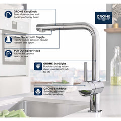 GROHE GROHE 30300000 Minta Single Handle Pull Out Kitchen Faucet 1.75 GPM (Each) Replacement MPN