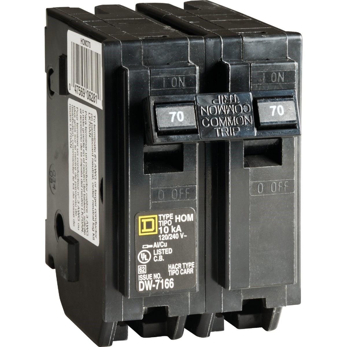 SCHNEIDER ELECTRIC Square D HOM270CP Homeline 70A Double-Pole Standard Trip Circuit Breaker