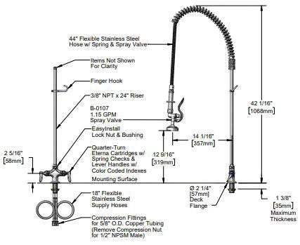 T&S BRASS T&S Brass B-0113 Pre-Rinse Unit Mixing Faucet Gold 1.15 GPM - 56-1046