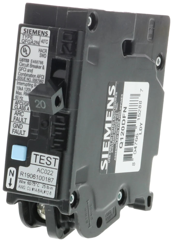 SIEMENS Siemens Q120DFN Low Voltage Arc-Fault/Ground-Fault Dual Function Circuit Breaker 120V 20A 10kA