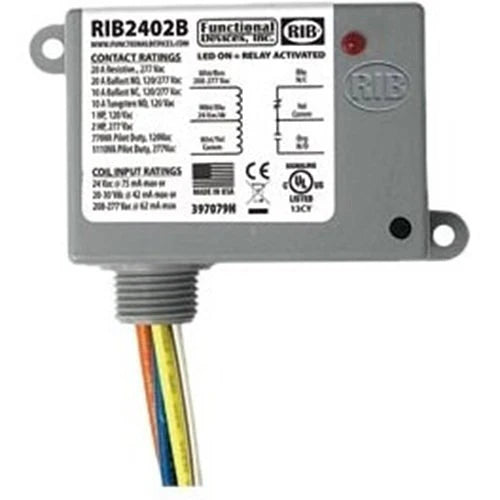 FUNCTIONAL DEVICES Functional Devices RIB2402B 20A SPDT Power Relay, 24V AC-DC-208-277V AC Coil