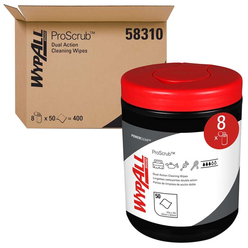 KIMBERLY-CLARK Kimberly-Clark 58310 WypAll Waterless Industrial Cleaning Wipes 9.5 x 12 8 Portable Canisters of 50 Sheets