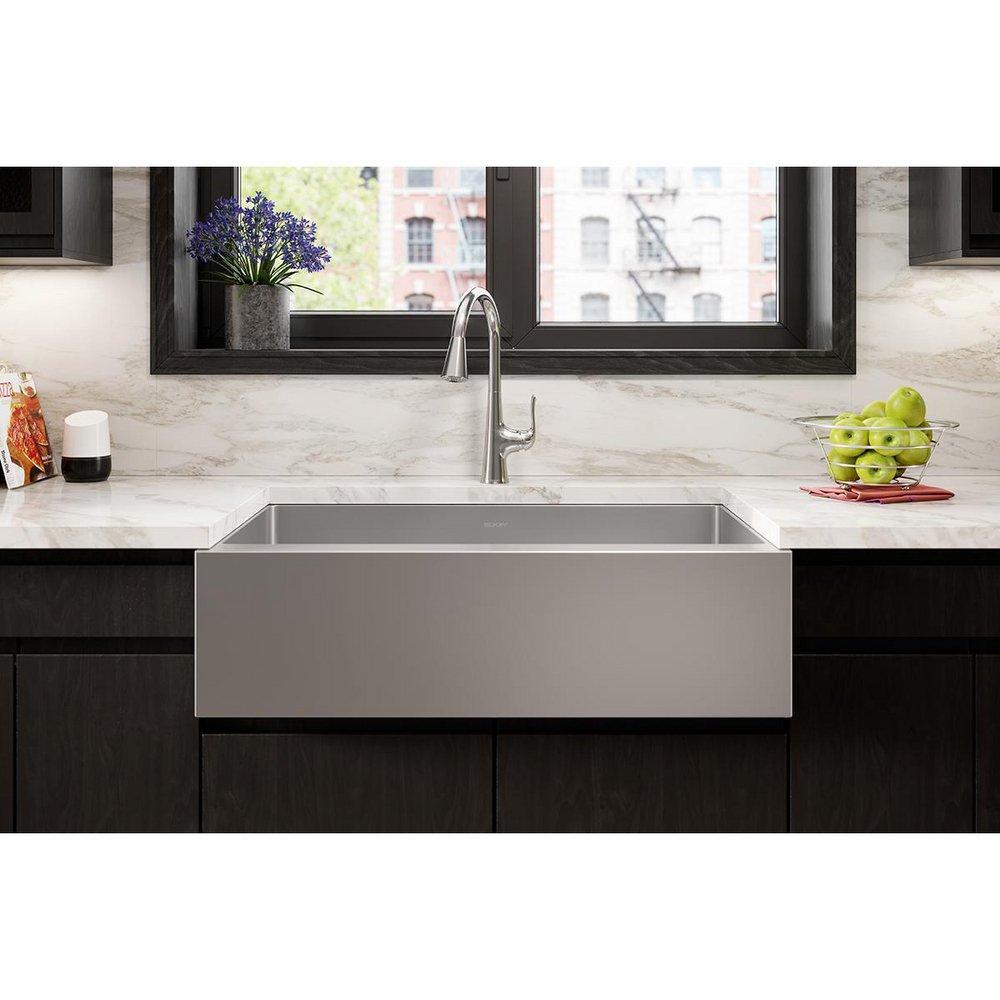ELKAY Elkay EFRUFFA3417DBG Crosstown 35-7/8 x 20-1/4 in 2-Hole Stainless Steel Double Bowl Farmhouse Kitchen Sink with Sound Dampening