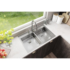ELKAY Elkay ECTSRAD33226TBG1 Crosstown 18 Gauge Stainless Steel 33 x 22 x 6 Equal Double Bowl Dual Mount ADA Sink Kit