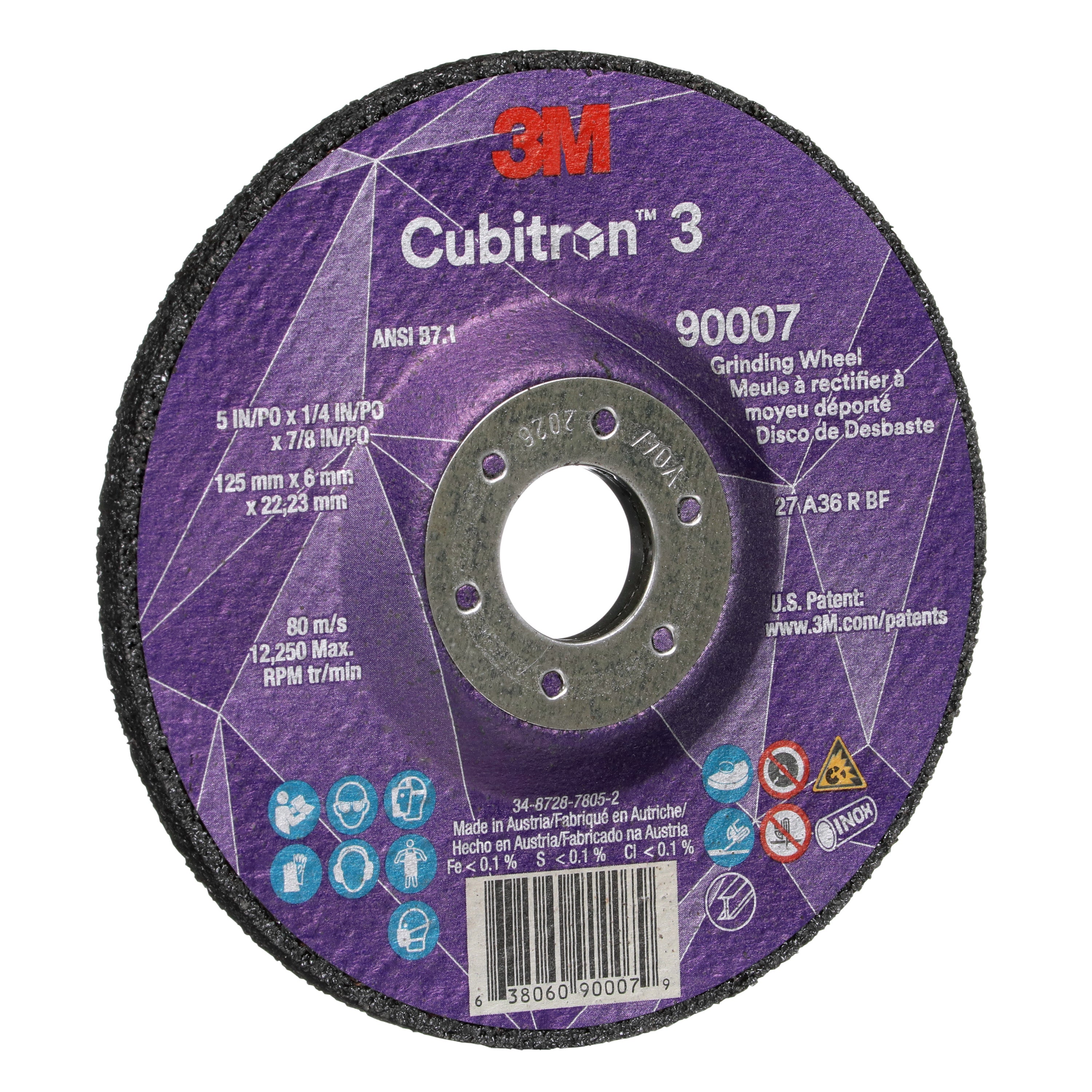 3M 3M 7100303967 Cubitron 3 36+ Grit 5 X 1/4 X 7/8 Depressed Center Grinding Wheel