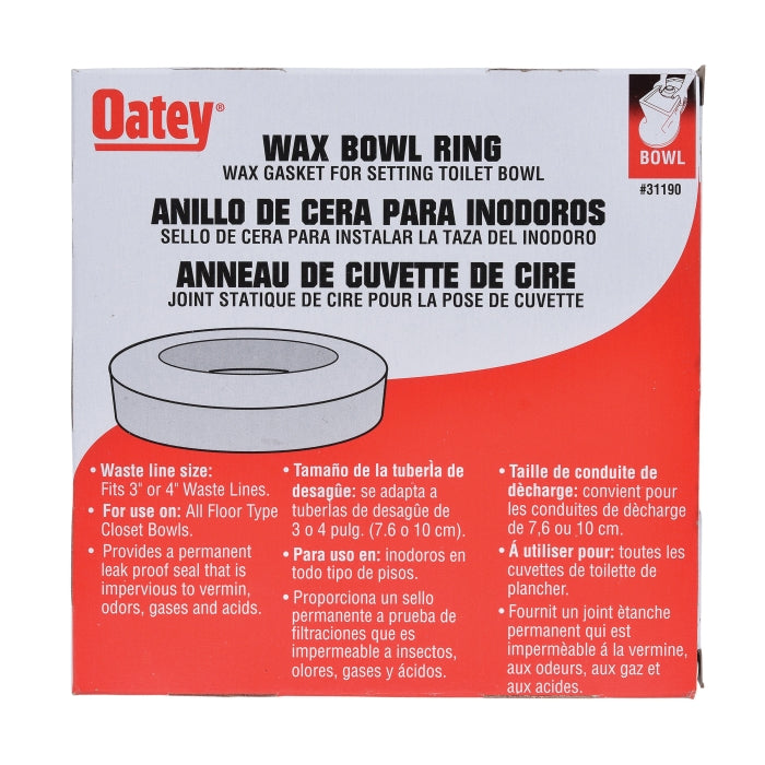OATEY Oatey 31190 Toilet Bowl Ring Heavy Duty Wax Toilet Bowl Ring Fits 3 or 4 Waste Lines